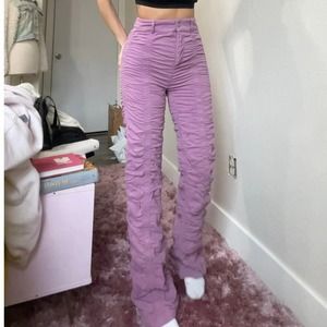 Purple Deep Lavender Ruched High Waist Pants